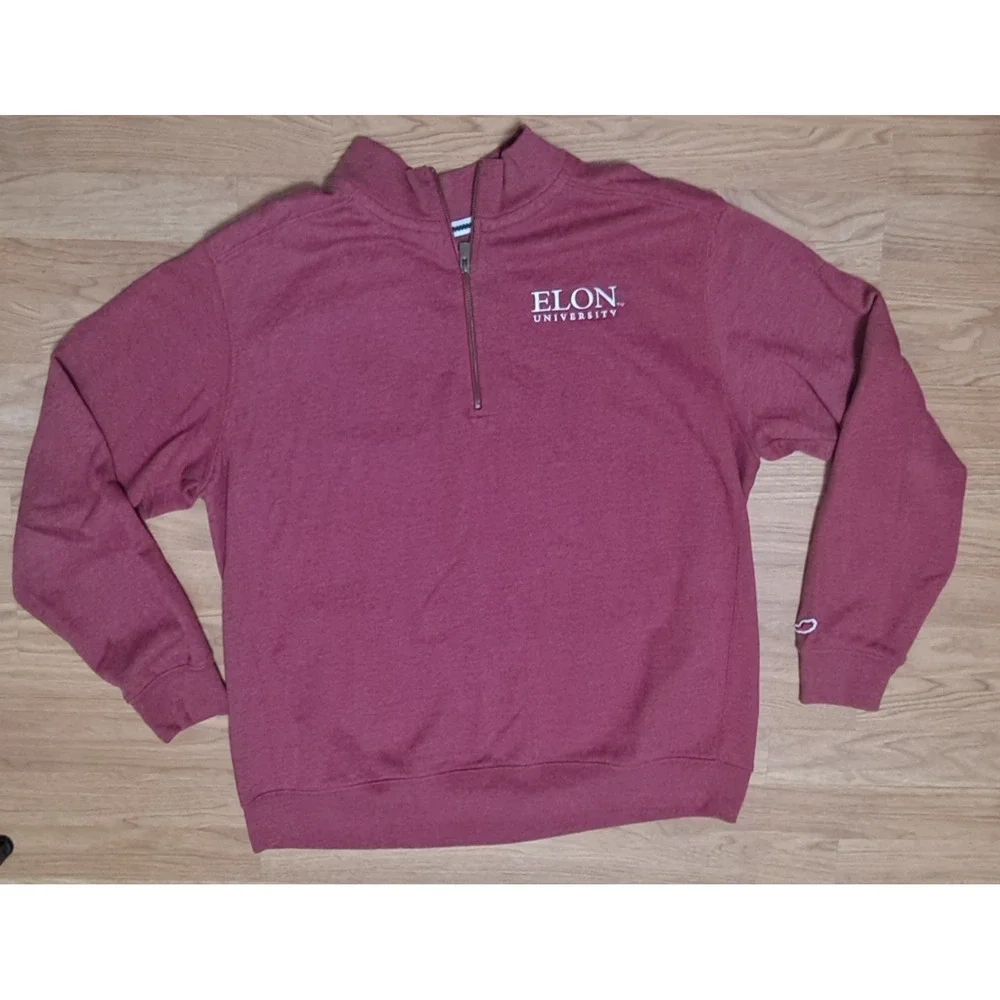 Mens XL Elon University Heathered Maroon Three Quarter Zip Pullover‎